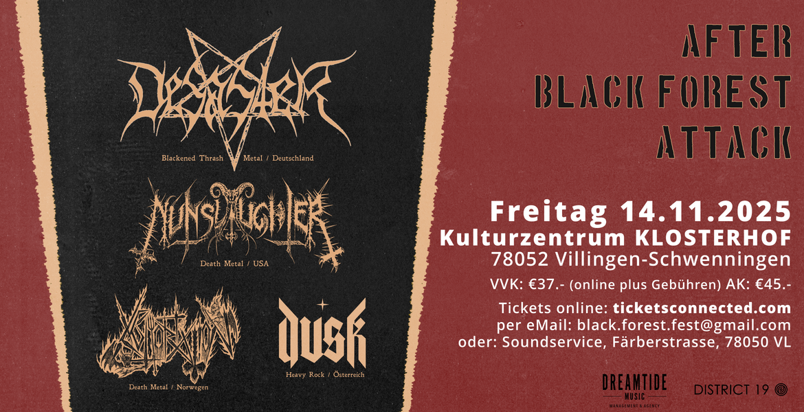 Tickets AFTER BLACK FOREST ATTACK, mit: DESASTER, NUNSLAUGHTER, ABHORRATION und DUSK in Villingen-Schwenningen